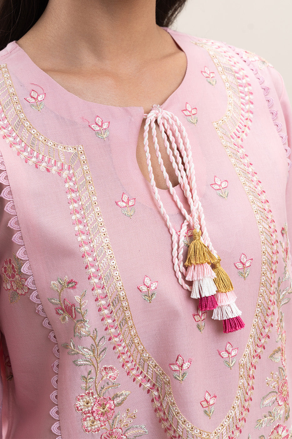 3 PIECE EMBROIDERED LAWN SUIT-PINK LUSH (UNSTITCHED)