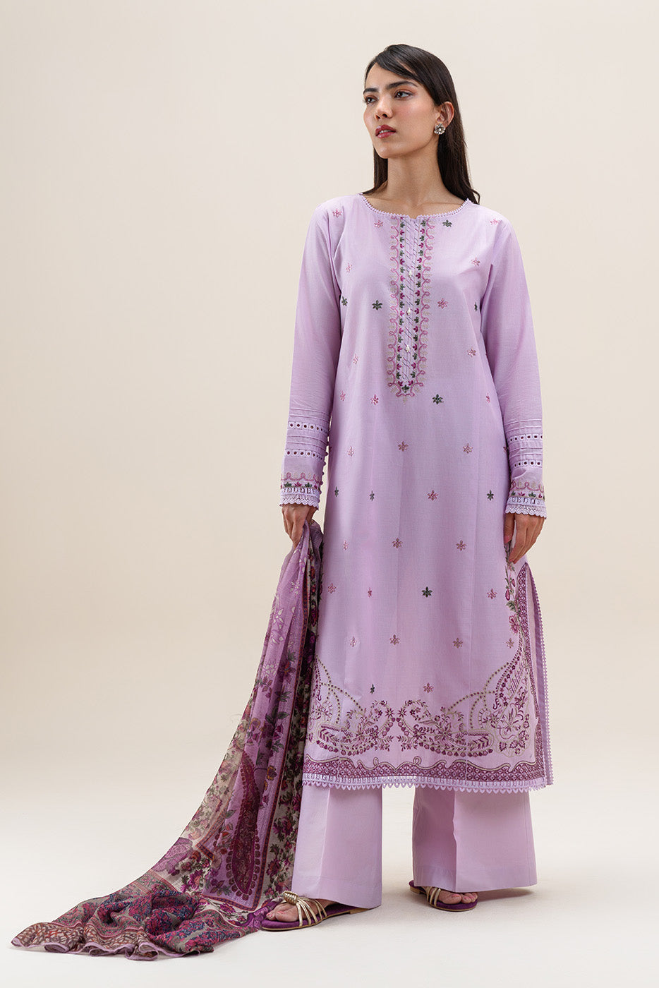 3 PIECE EMBROIDERED LAWN SUIT-LILAC MELODY (UNSTITCHED)