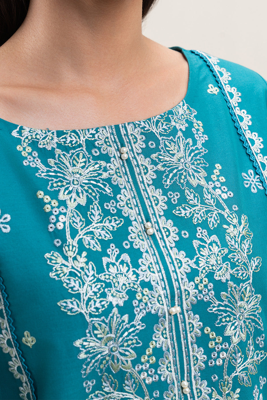 3 PIECE EMBROIDERED LAWN SUIT-CERULEAN ZEST (UNSTITCHED)