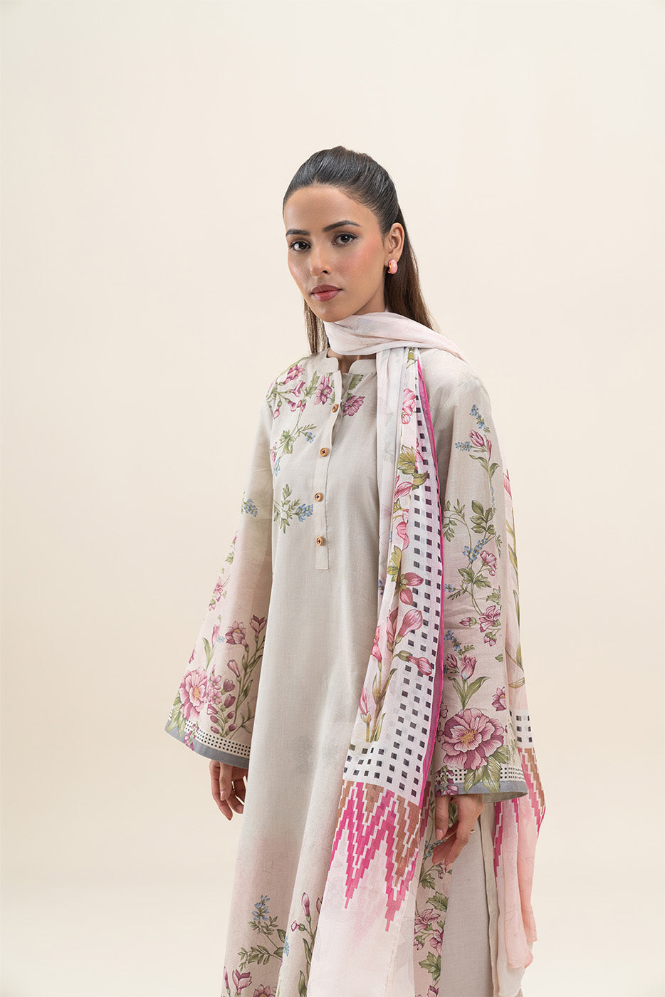 3 PIECE PRINTED SUIT-SOFT GARDENIA (UNSTITCHED)