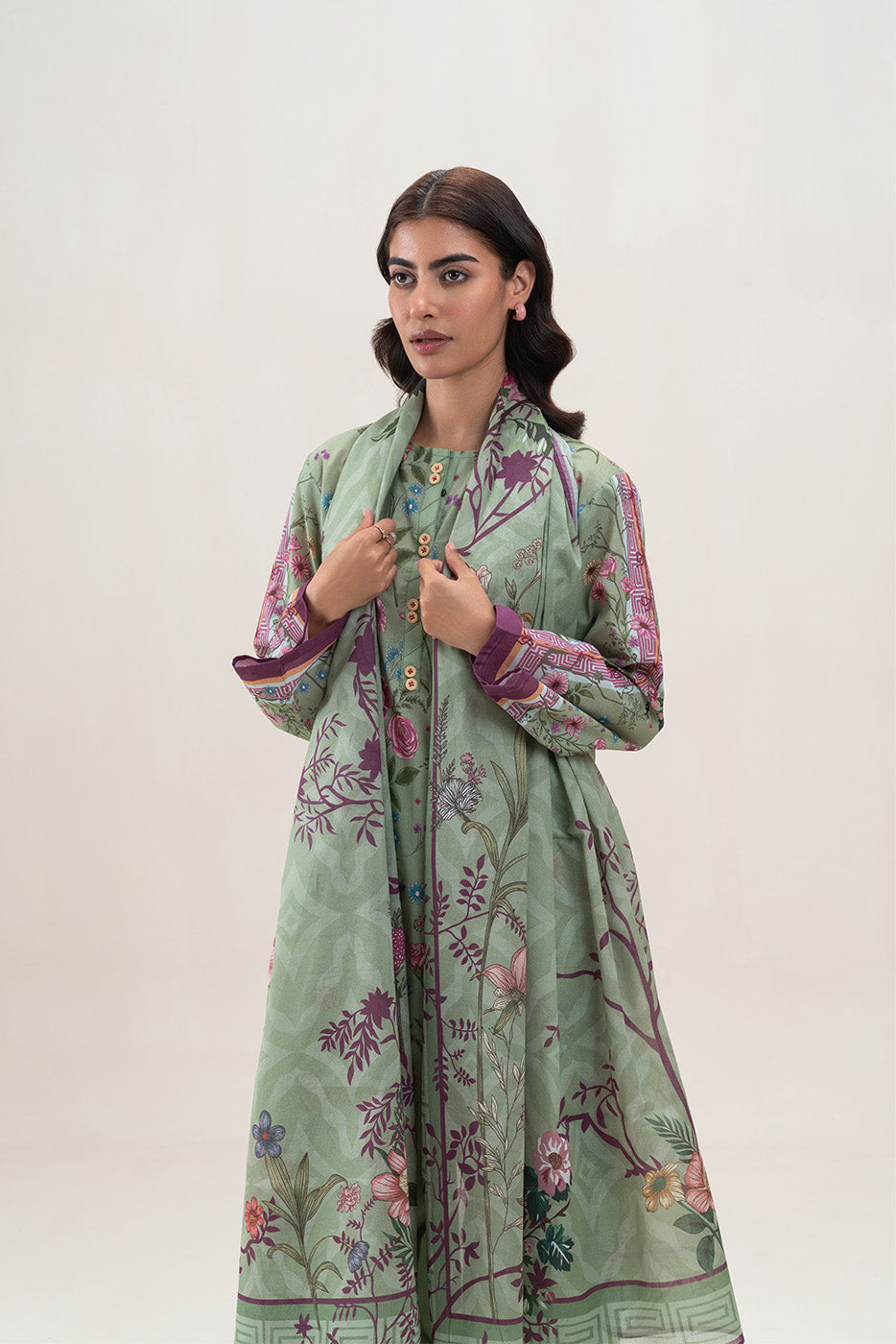 3 PIECE PRINTED LAWN SUIT-FLORA FERN (UNSTITCHED)