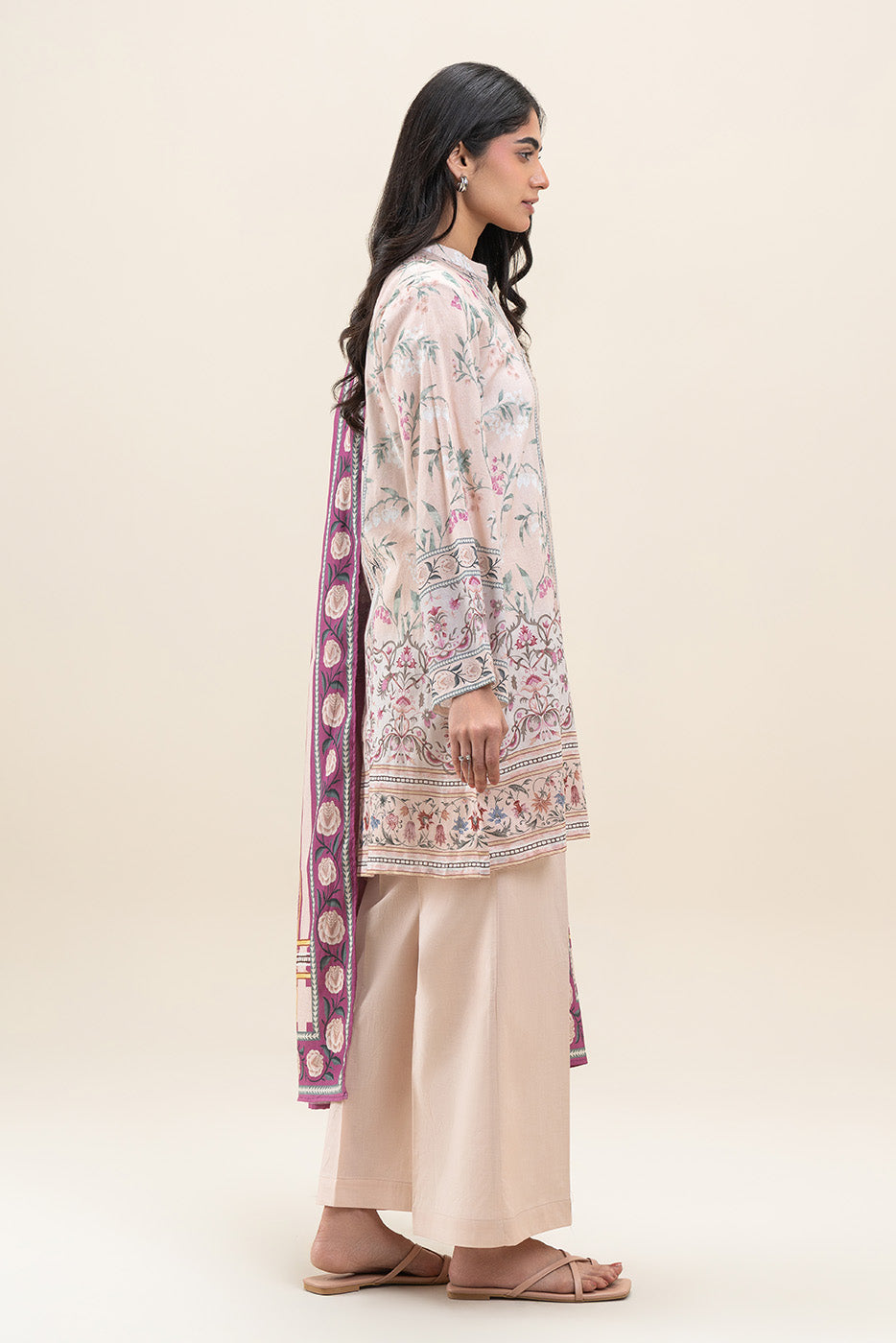 3 PIECE PRINTED LAWN SUIT-IVORY FERN (UNSTITCHED)