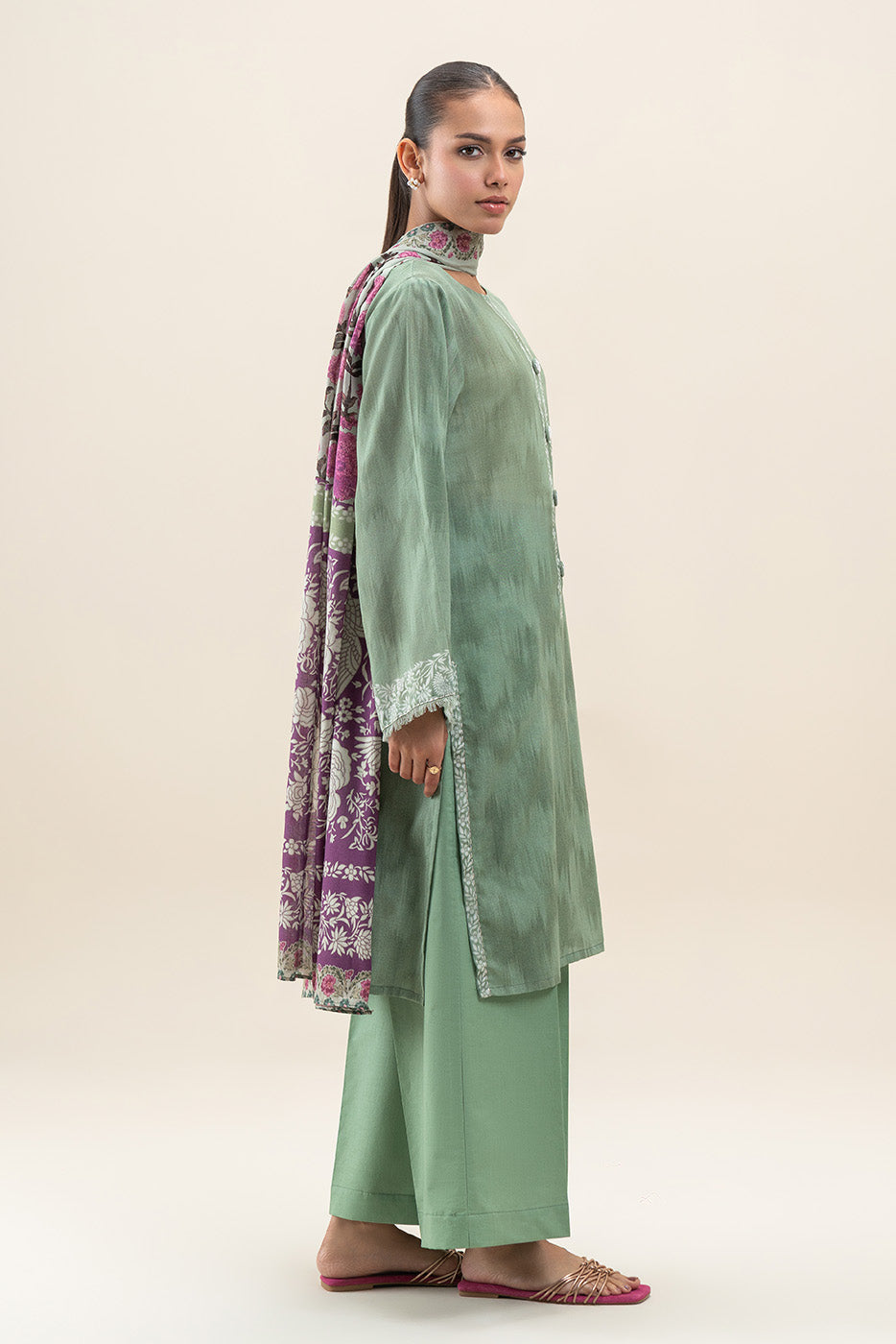 3 PIECE PRINTED LAWN SUIT-PALE GREEN (UNSTITCHED)