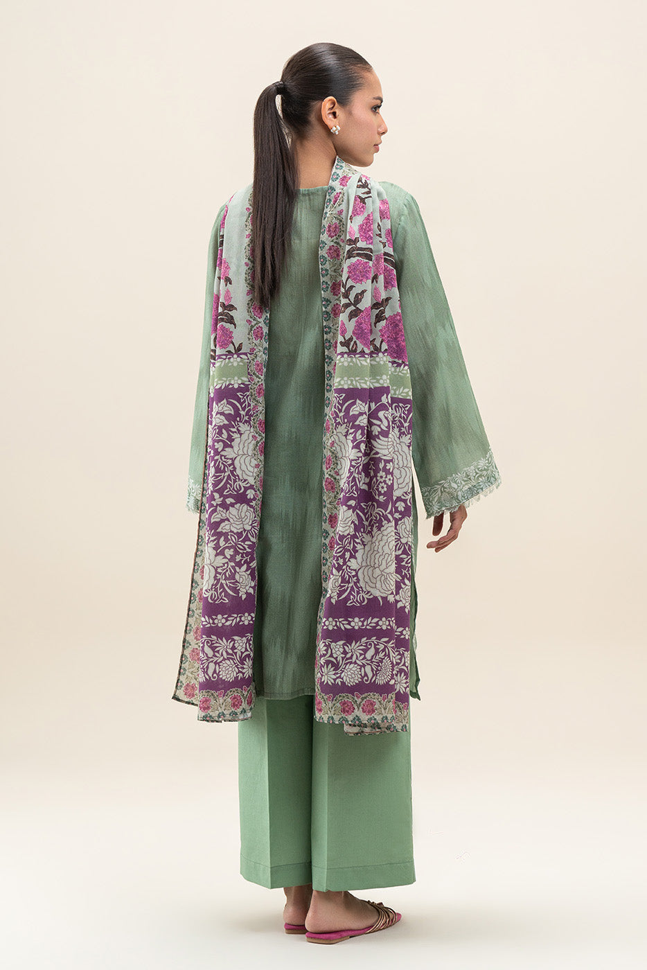 3 PIECE PRINTED LAWN SUIT-PALE GREEN (UNSTITCHED)