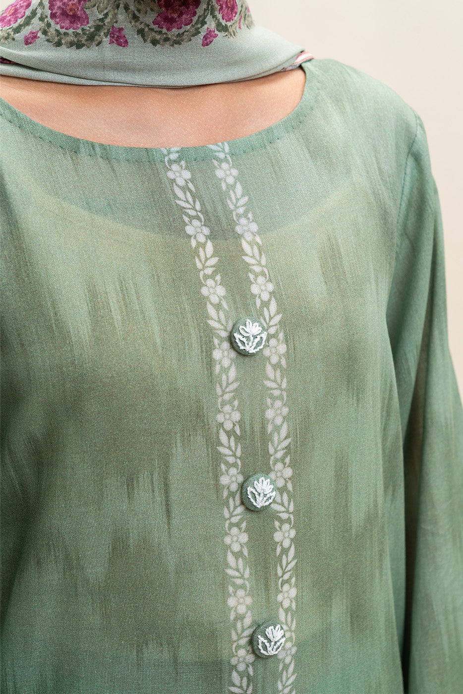 3 PIECE PRINTED LAWN SUIT-PALE GREEN (UNSTITCHED)
