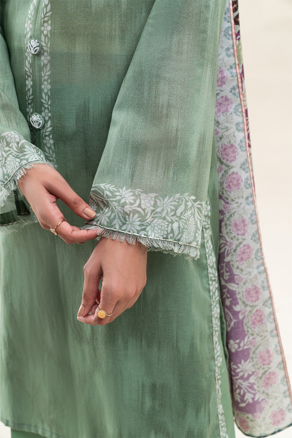 3 PIECE PRINTED LAWN SUIT-PALE GREEN (UNSTITCHED)
