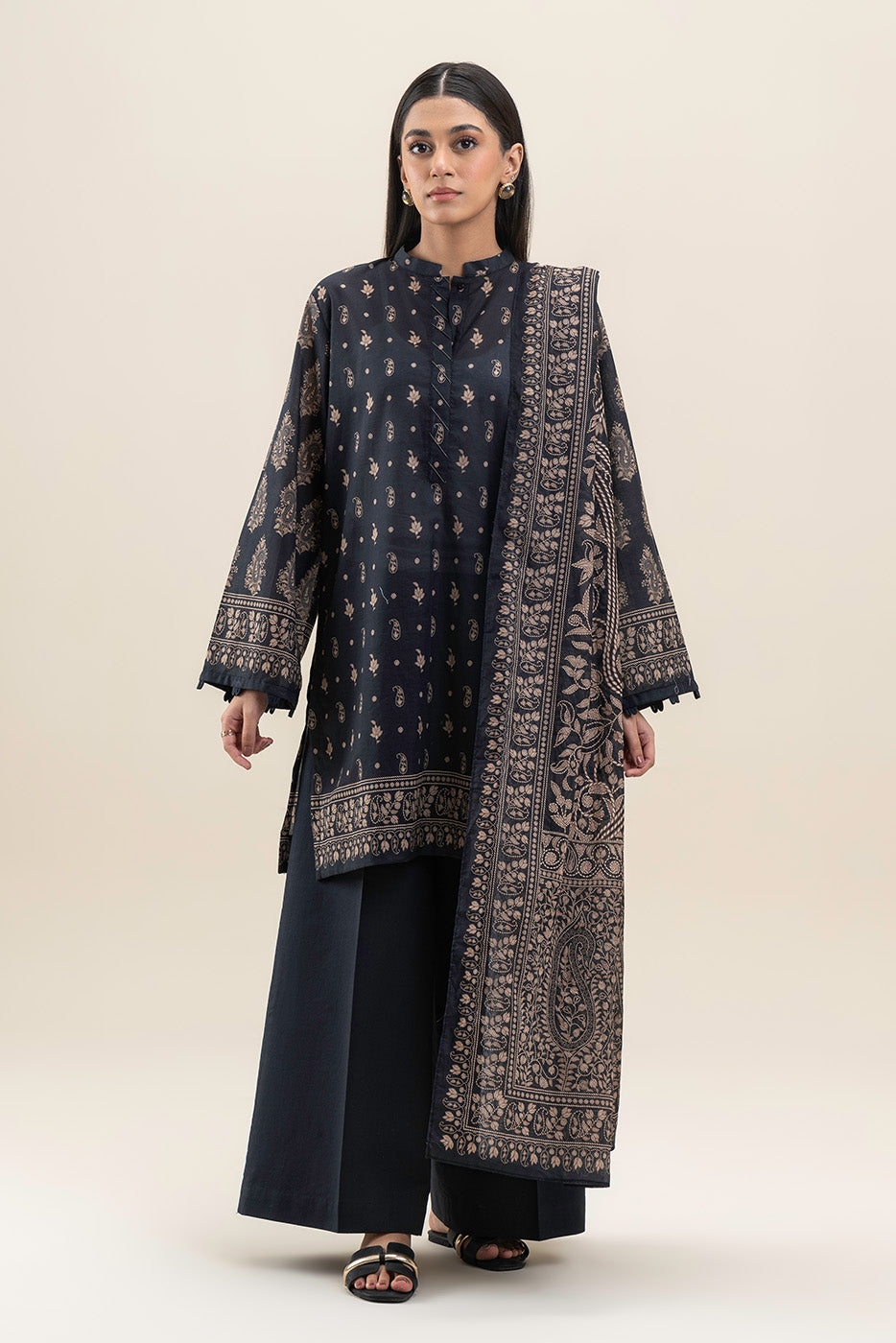3 PIECE PRINTED LAWN SUIT-RAVEN DEW (UNSTITCHED)