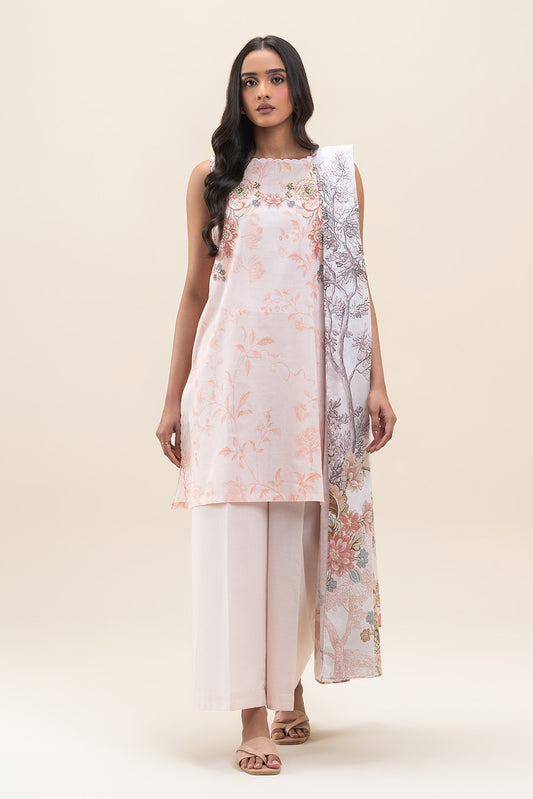 3 PIECE PRINTED LAWN SUIT-CORAL CARNATION (UNSTITCHED)