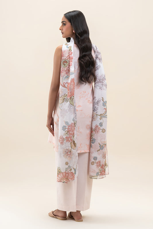 3 PIECE PRINTED LAWN SUIT-CORAL CARNATION (UNSTITCHED)