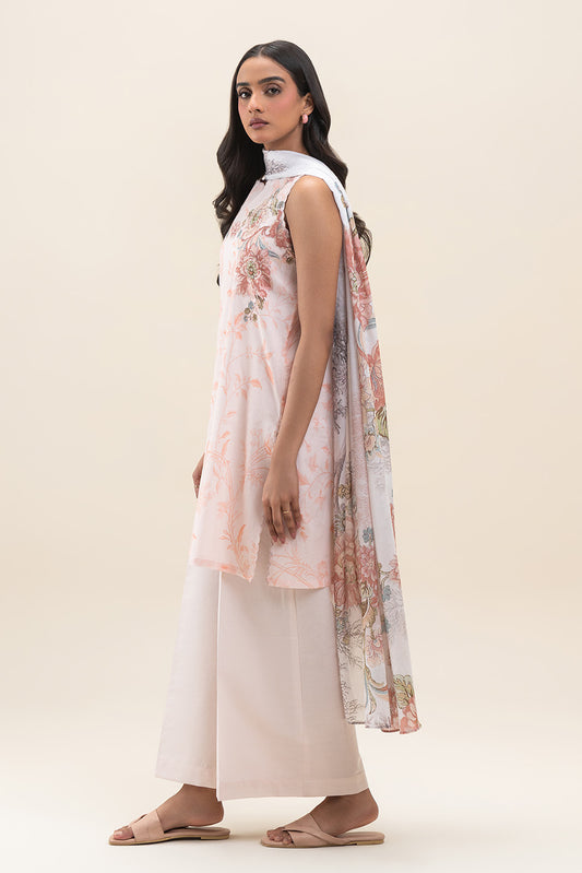 3 PIECE PRINTED LAWN SUIT-CORAL CARNATION (UNSTITCHED)