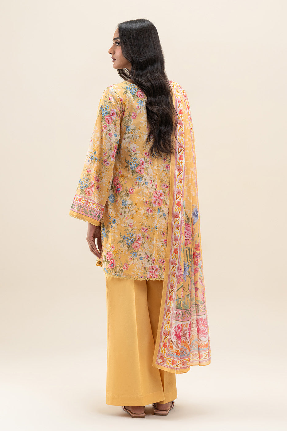 3 PIECE PRINTED LAWN SUIT-MUSTARD MIRAGE (UNSTITCHED)