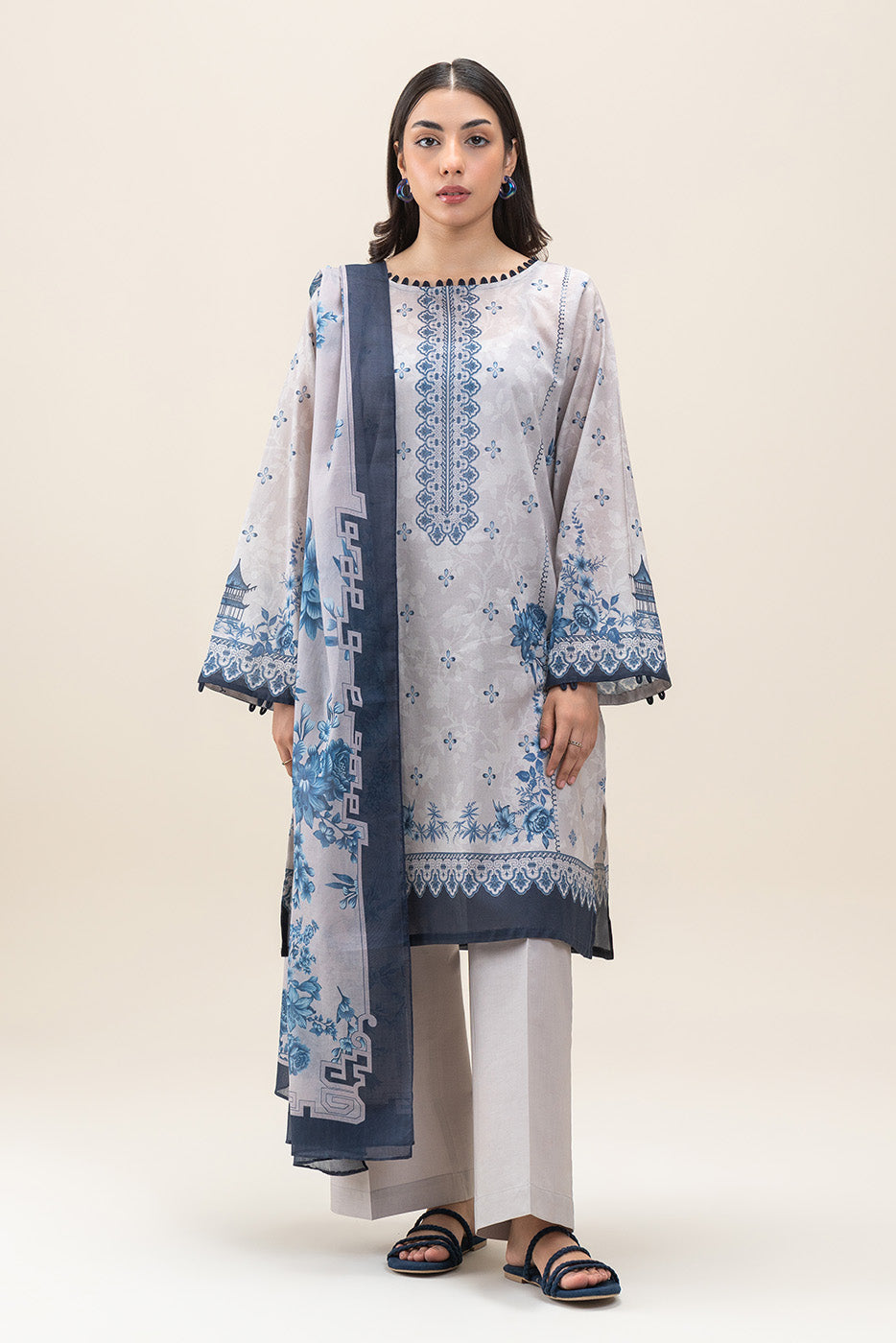 3 PIECE PRINTED LAWN SUIT-AEGAN ASH (UNSTITCHED)