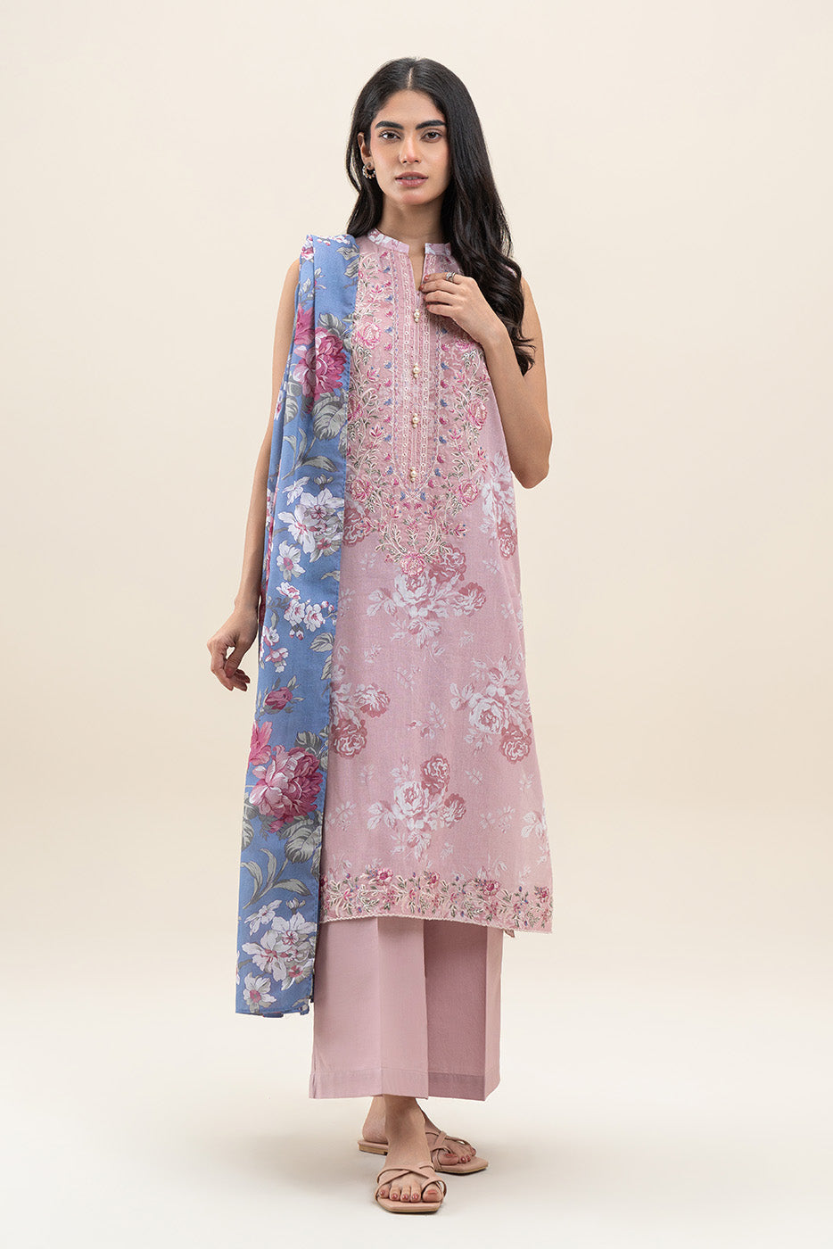3 PIECE EMBROIDERED LAWN SUIT-SOFT ROUGE (UNSTITCHED)