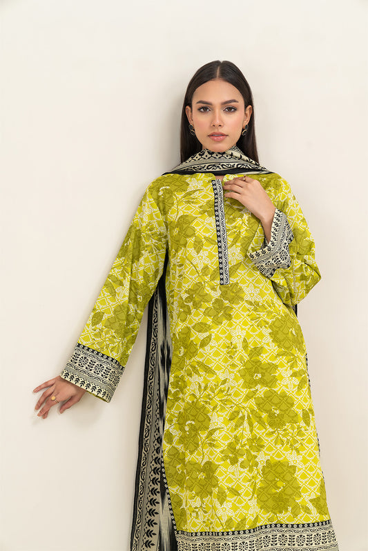 3 PIECE PRINTED LAWN SUIT-VOLT TRIBE (UNSTITCHED)