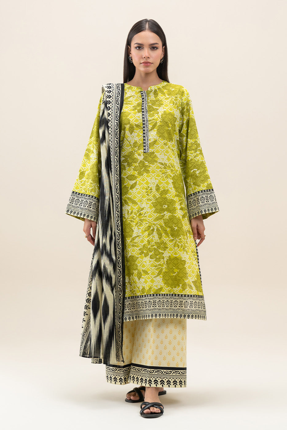 3 PIECE PRINTED LAWN SUIT-VOLT TRIBE (UNSTITCHED)