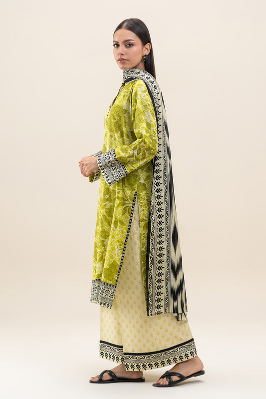 3 PIECE PRINTED LAWN SUIT-VOLT TRIBE (UNSTITCHED)