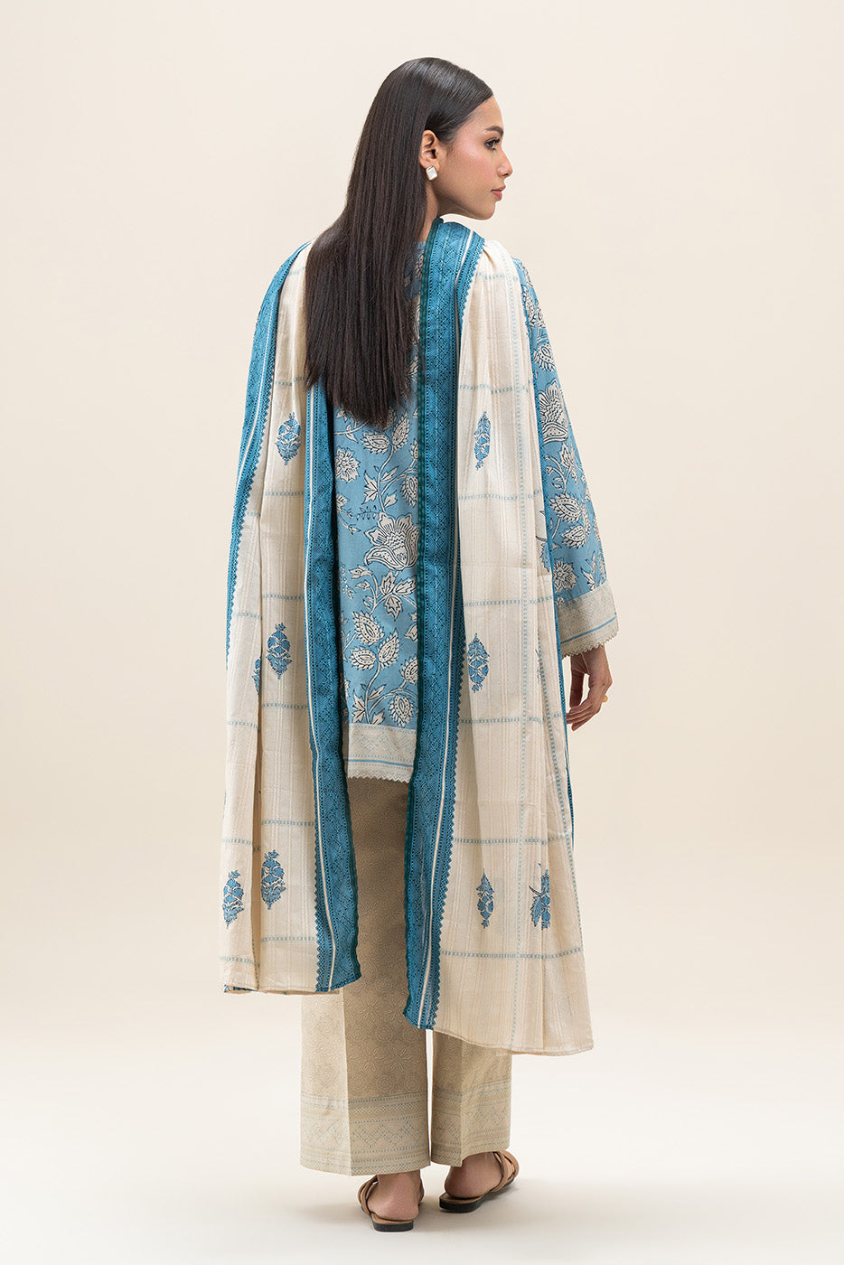3 PIECE PRINTED LAWN SUIT-STEEL BLUE (UNSTITCHED)