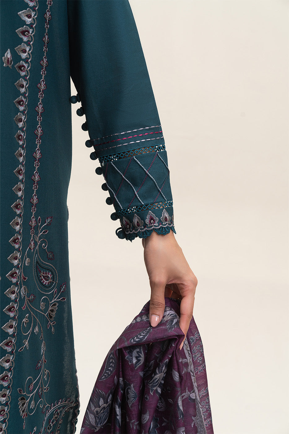 3 PIECE EMBROIDERED LAWN SUIT-PEACOCK PLUM (UNSTITCHED)