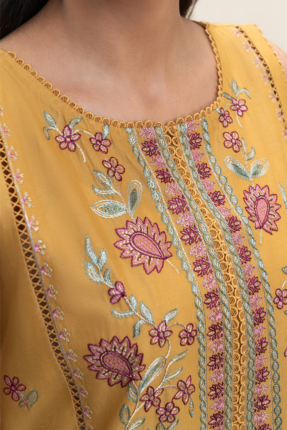 3 PIECE EMBROIDERED LAWN SUIT-CANARY GLAM (UNSTITCHED)