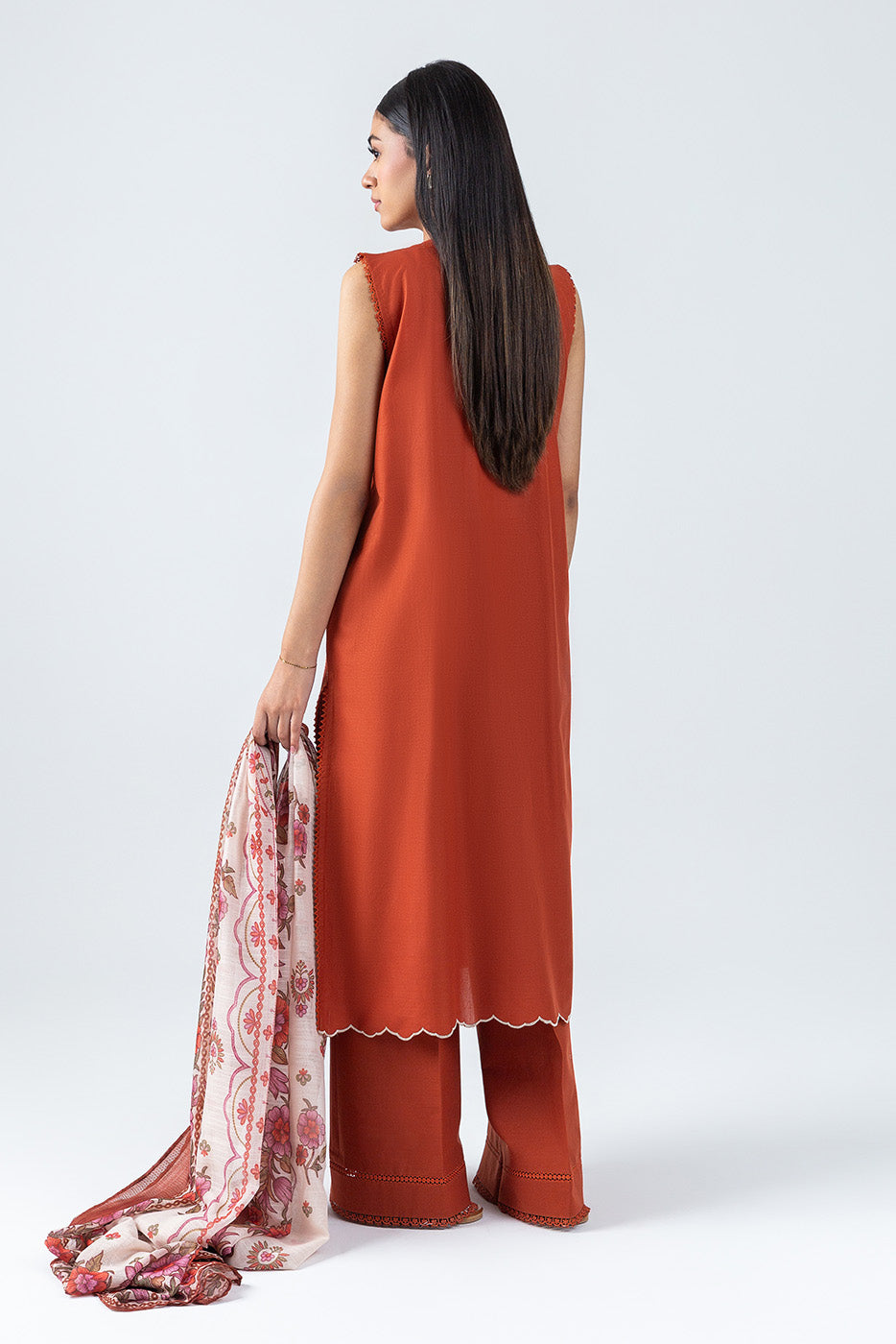 3 PIECE EMBROIDERED LAWN SUIT-RUSTIC WOOD (UNSTITCHED)