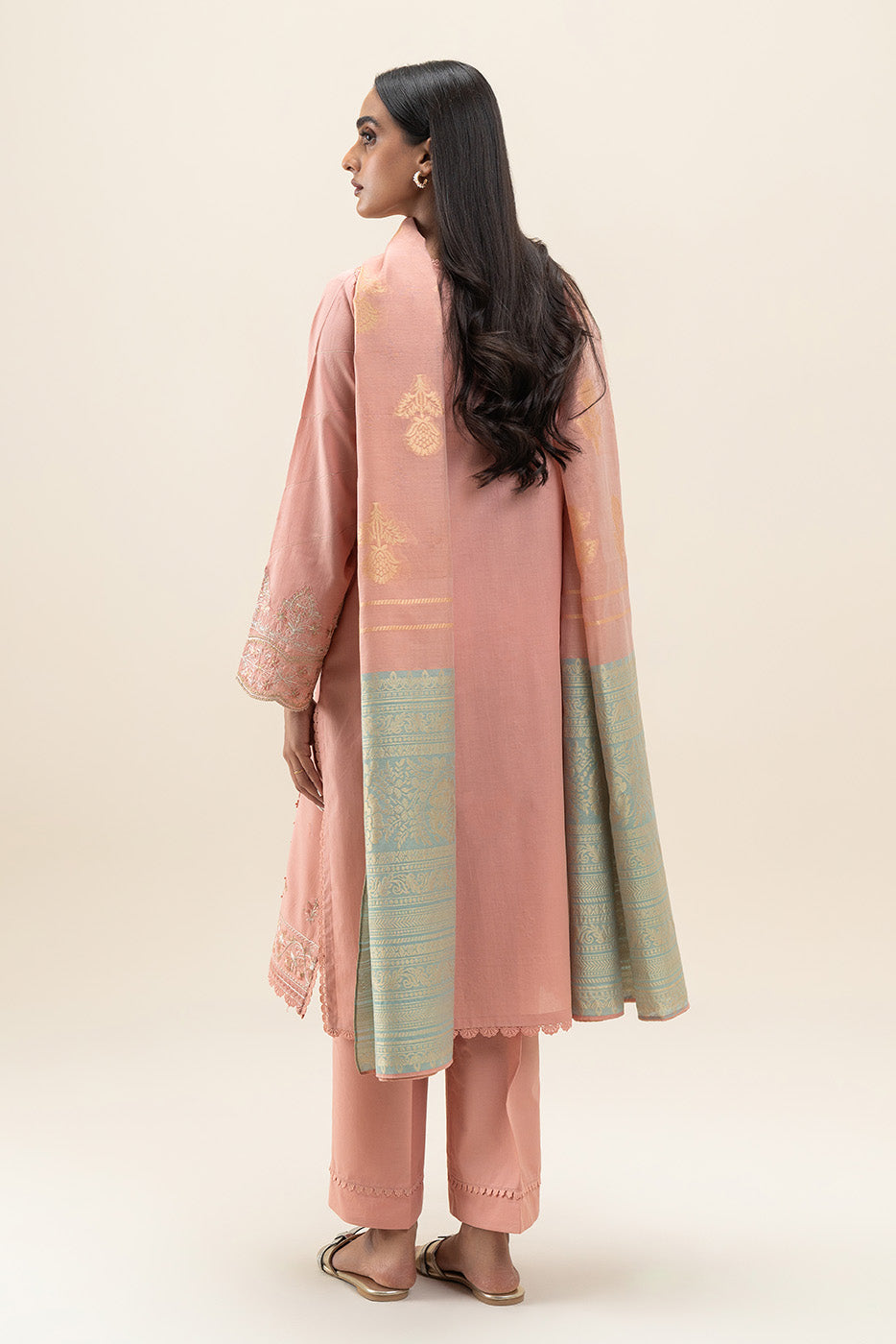 3 PIECE EMBROIDERED LAWN SUIT-CORAL MUSK (UNSTITCHED)