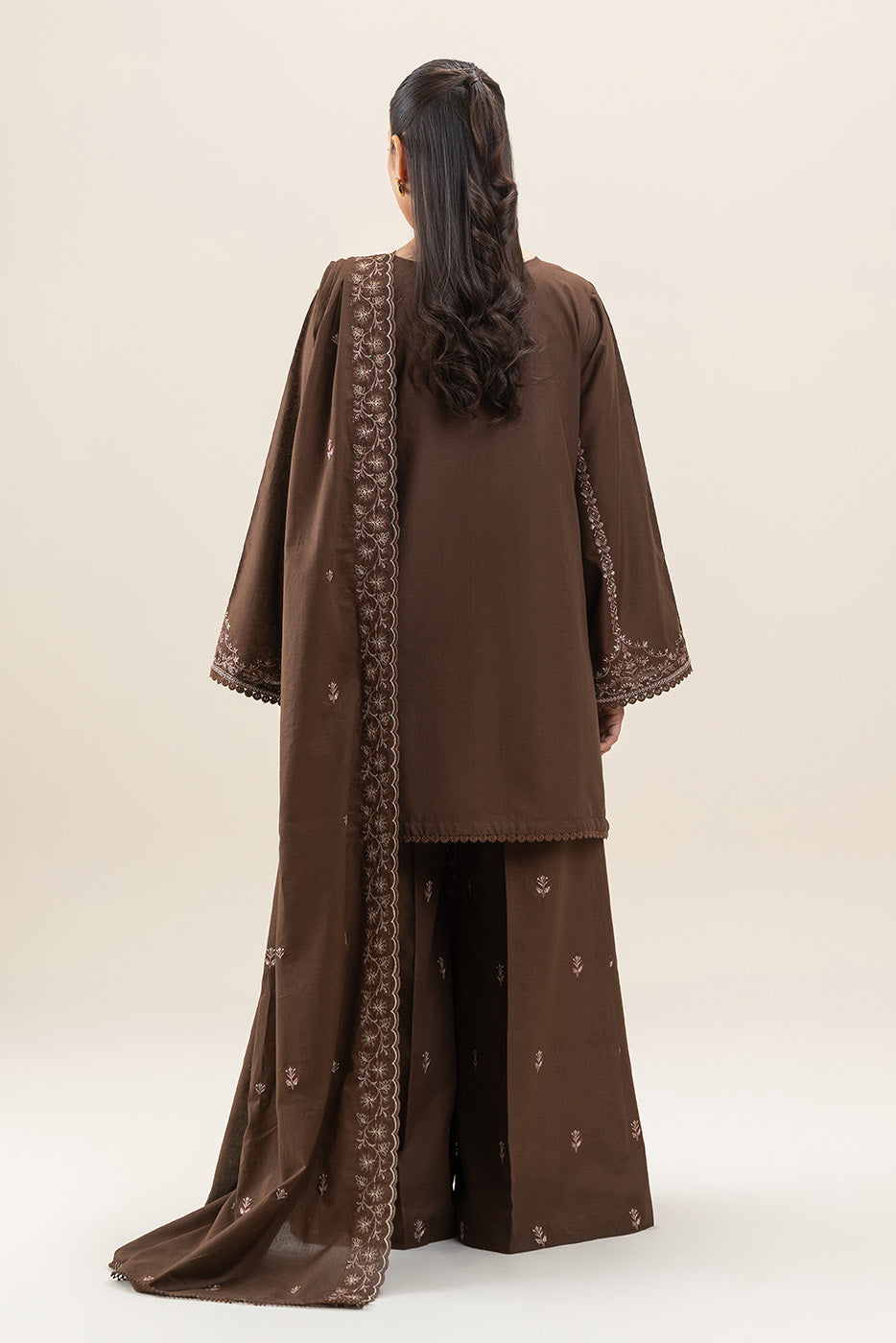 3 PIECE EMBROIDERED LAWN SUIT-RUSTIC BRONZE (UNSTITCHED)