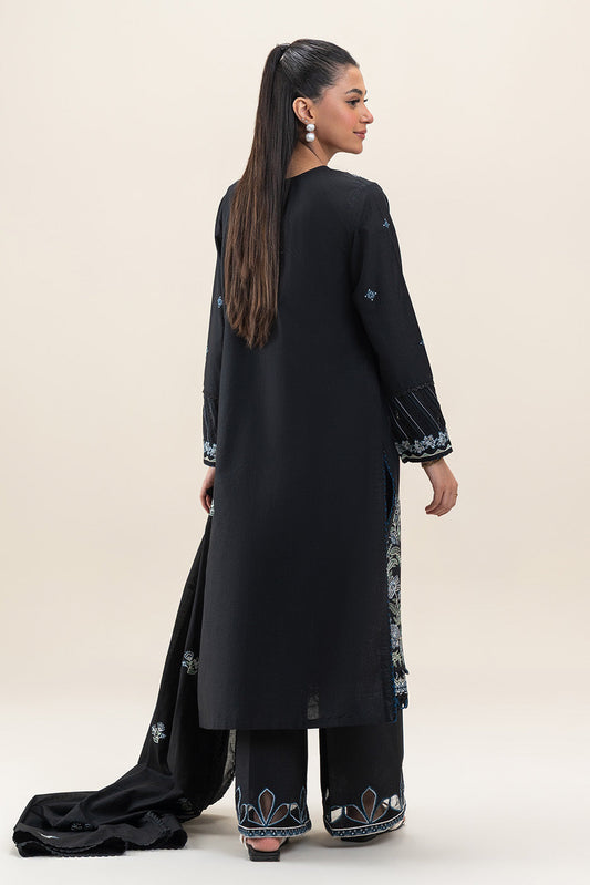 3 PIECE EMBROIDERED LAWN SUIT-MYSTIC BLACK (UNSTITCHED)