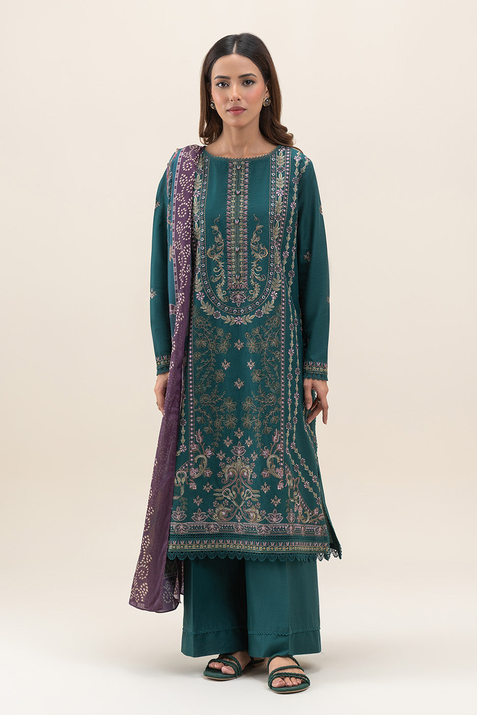 3 PIECE EMBROIDERED SUIT-ORNATE TEAL (UNSTITCHED)