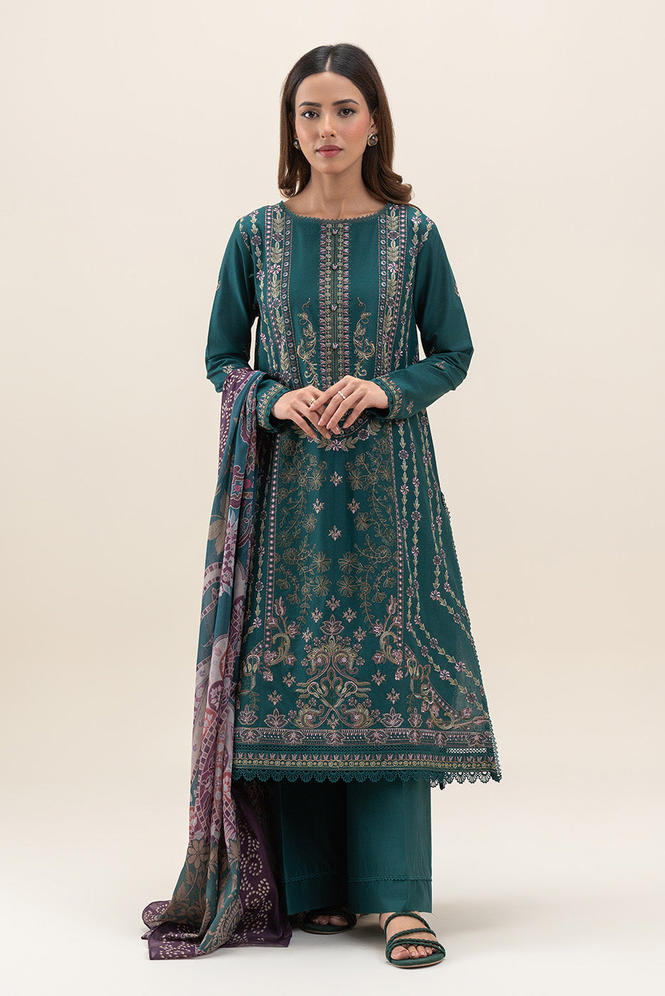 3 PIECE EMBROIDERED SUIT-ORNATE TEAL (UNSTITCHED)