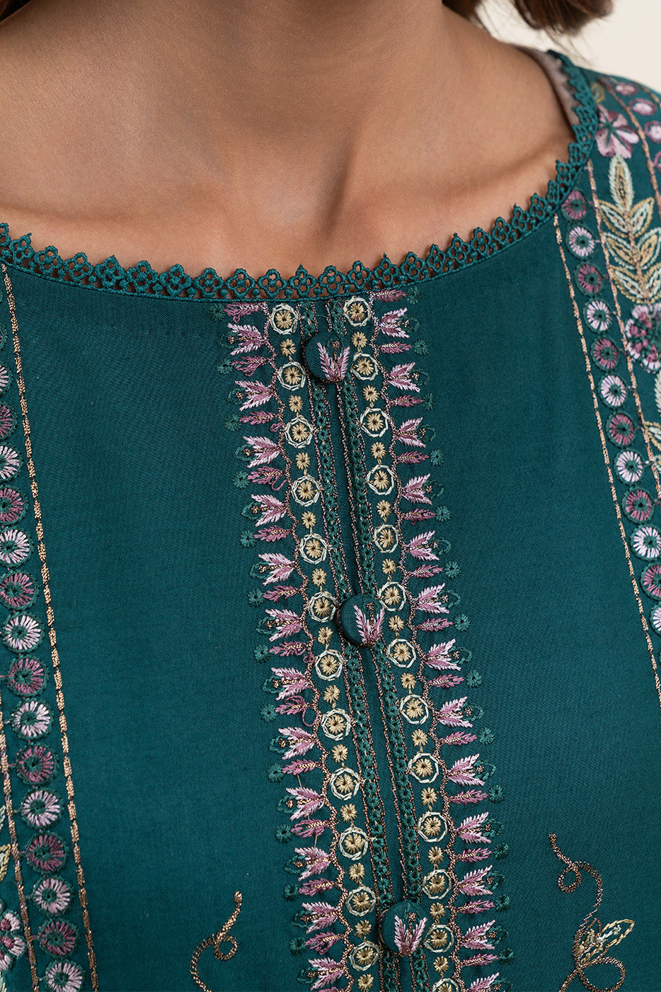 3 PIECE EMBROIDERED SUIT-ORNATE TEAL (UNSTITCHED)