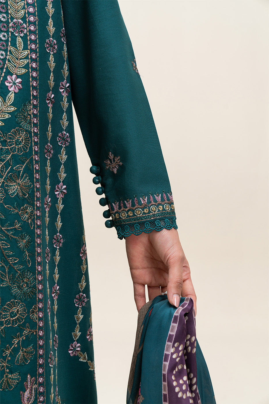 3 PIECE EMBROIDERED SUIT-ORNATE TEAL (UNSTITCHED)