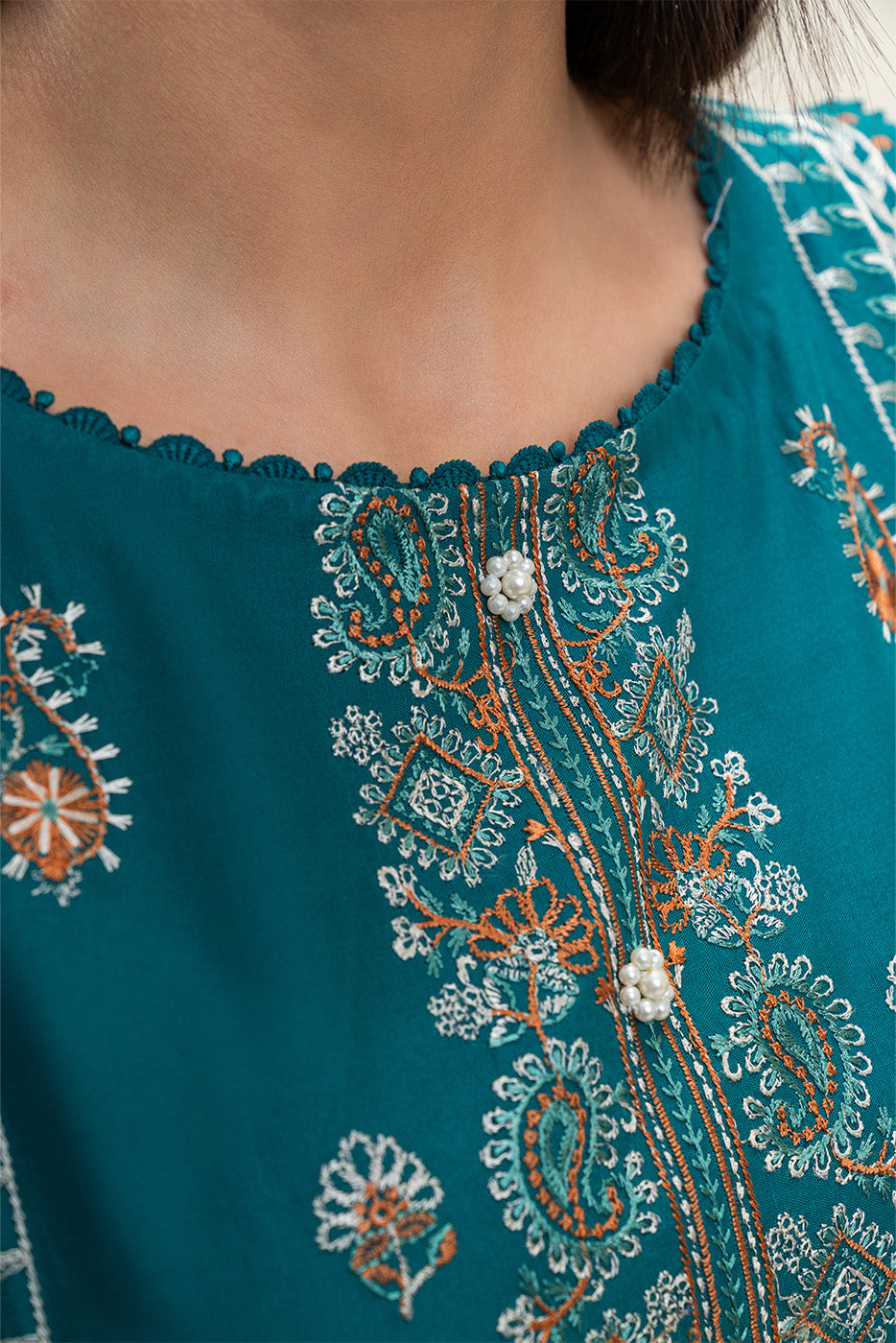 3 PIECE EMBROIDERED LAWN SUIT-AEGEAN TEAL (UNSTITCHED)