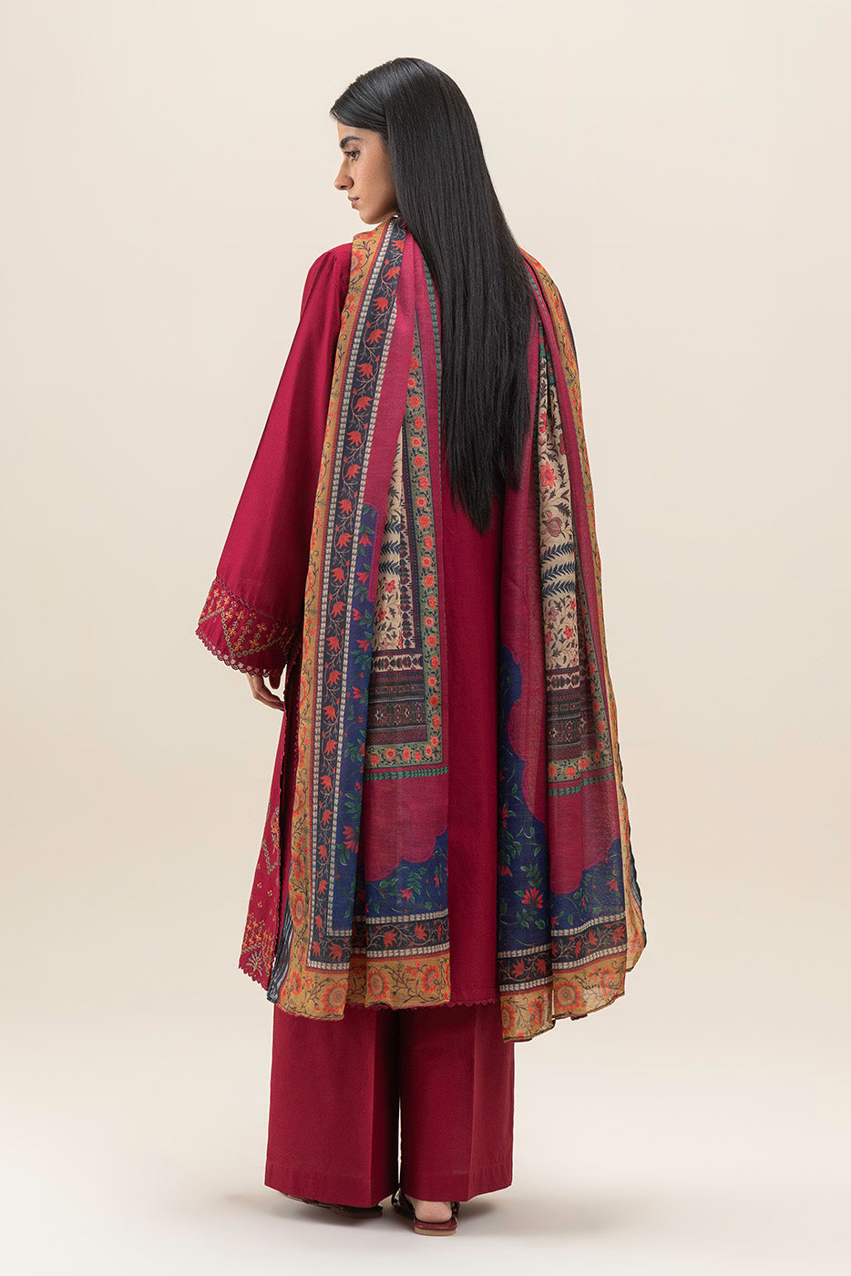 3 PIECE EMBROIDERED LAWN SUIT-RUBY RED (UNSTITCHED)