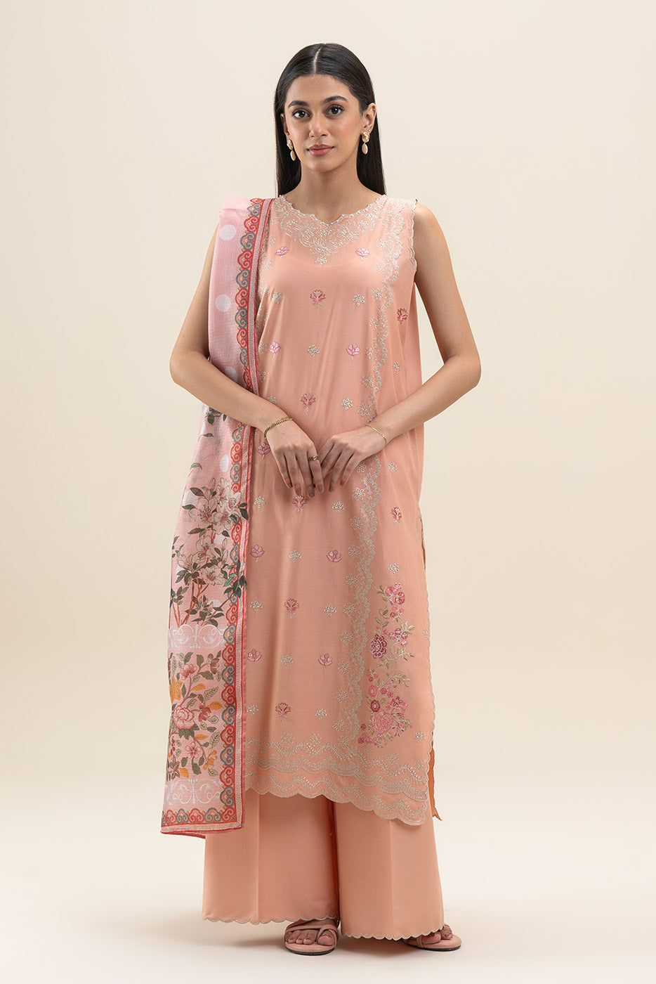 3 PIECE EMBROIDERED LAWN SUIT-PEACH GLAM (UNSTITCHED)