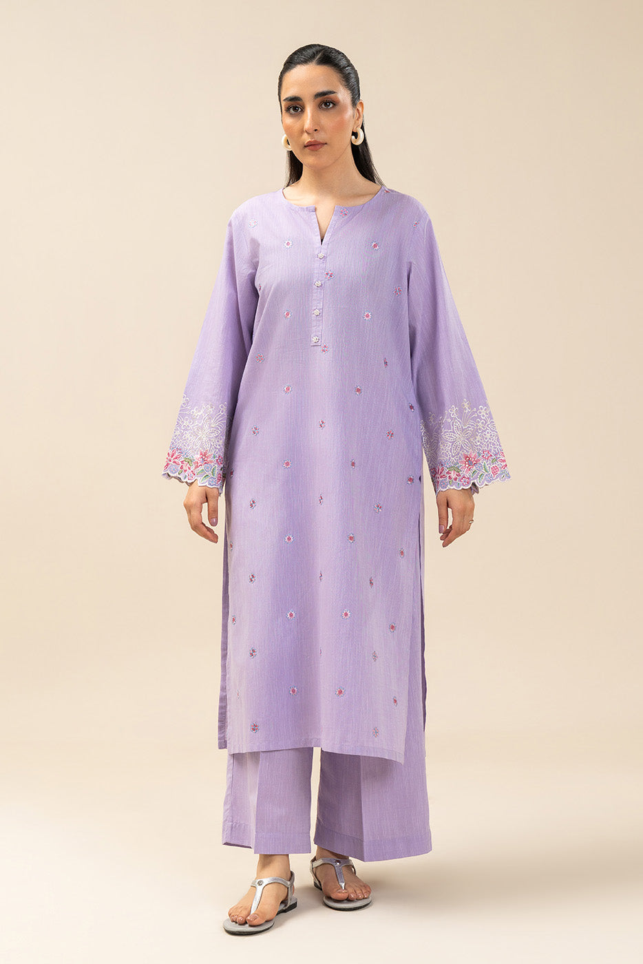 2 PIECE EMBROIDERED CHAMBRAY SUIT (PRET)