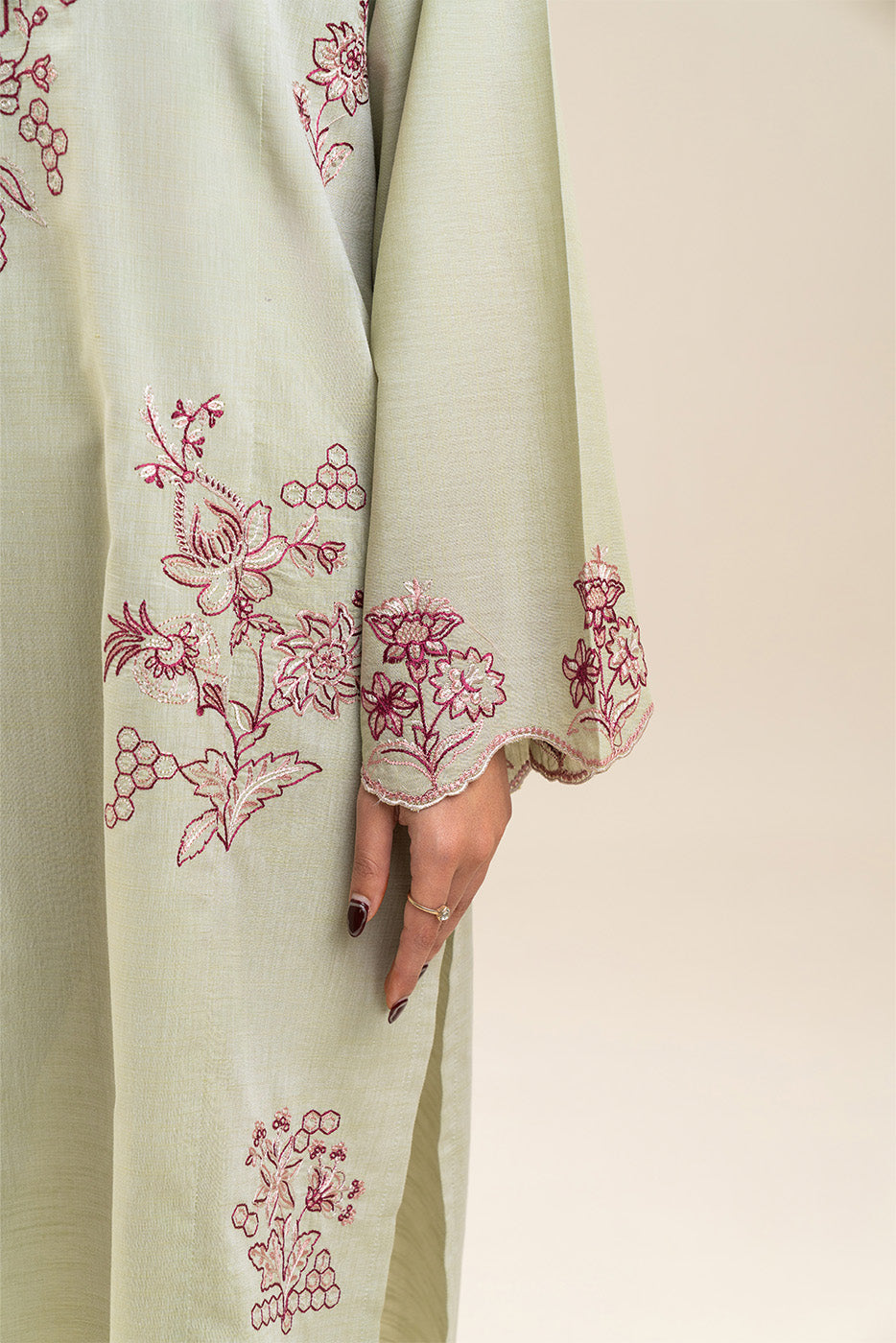 2 PIECE EMBROIDERED CHAMBRAY SUIT (PRET)