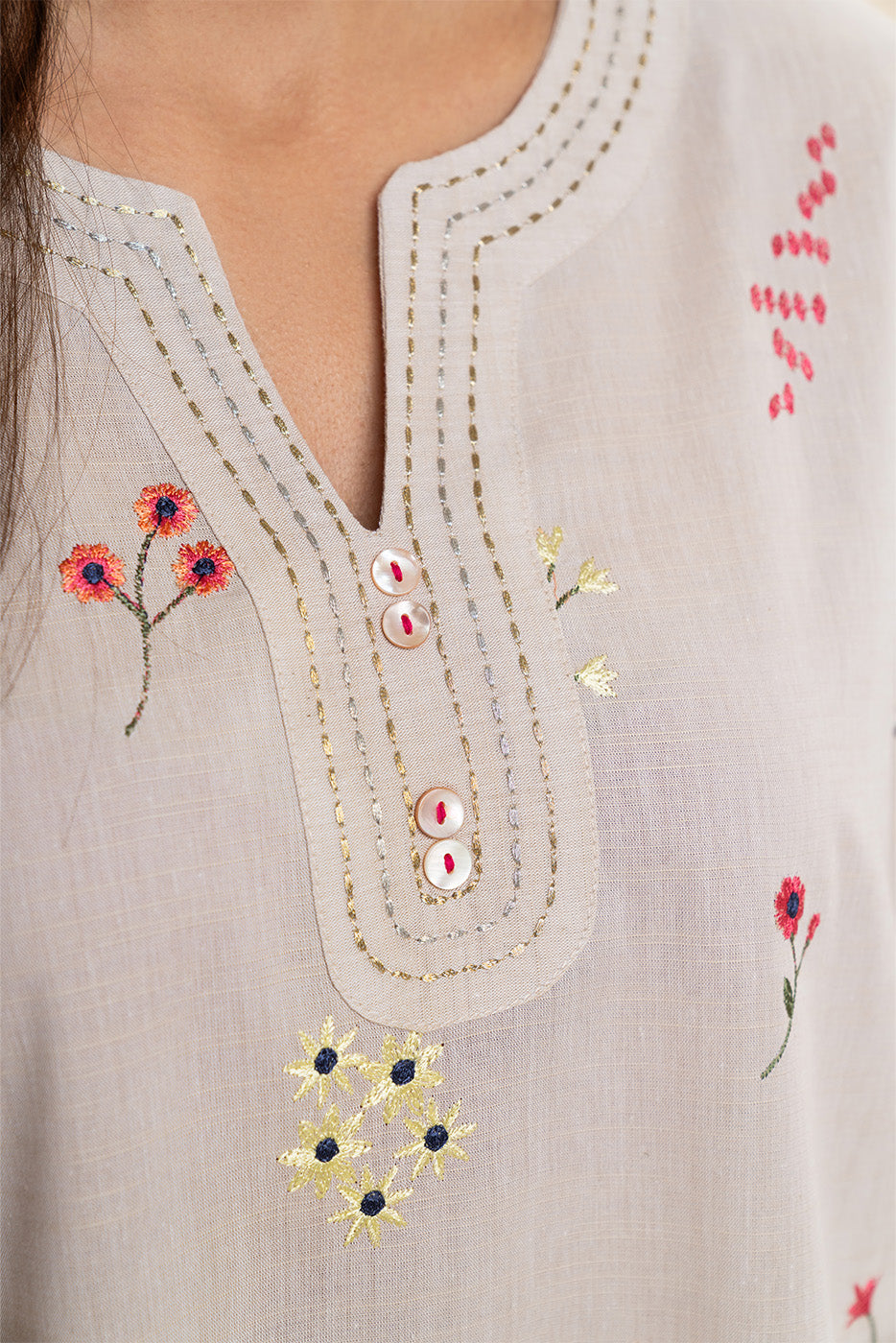 2 PIECE EMBROIDERED CHAMBRAY SUIT (PRET)
