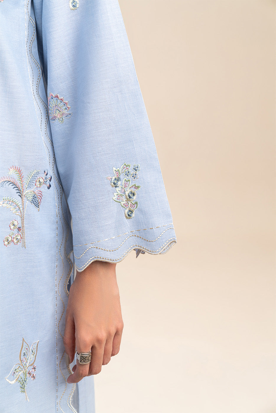 2 PIECE EMBROIDERED CHAMBRAY SUIT (PRET)