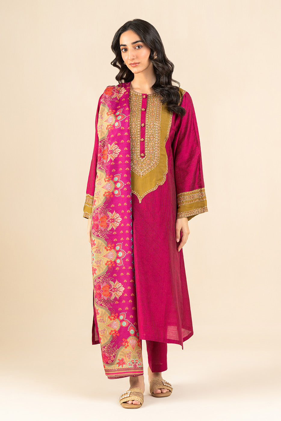 3 PIECE EMBROIDERED TWO TONE MISSOURI SUIT (PRET)