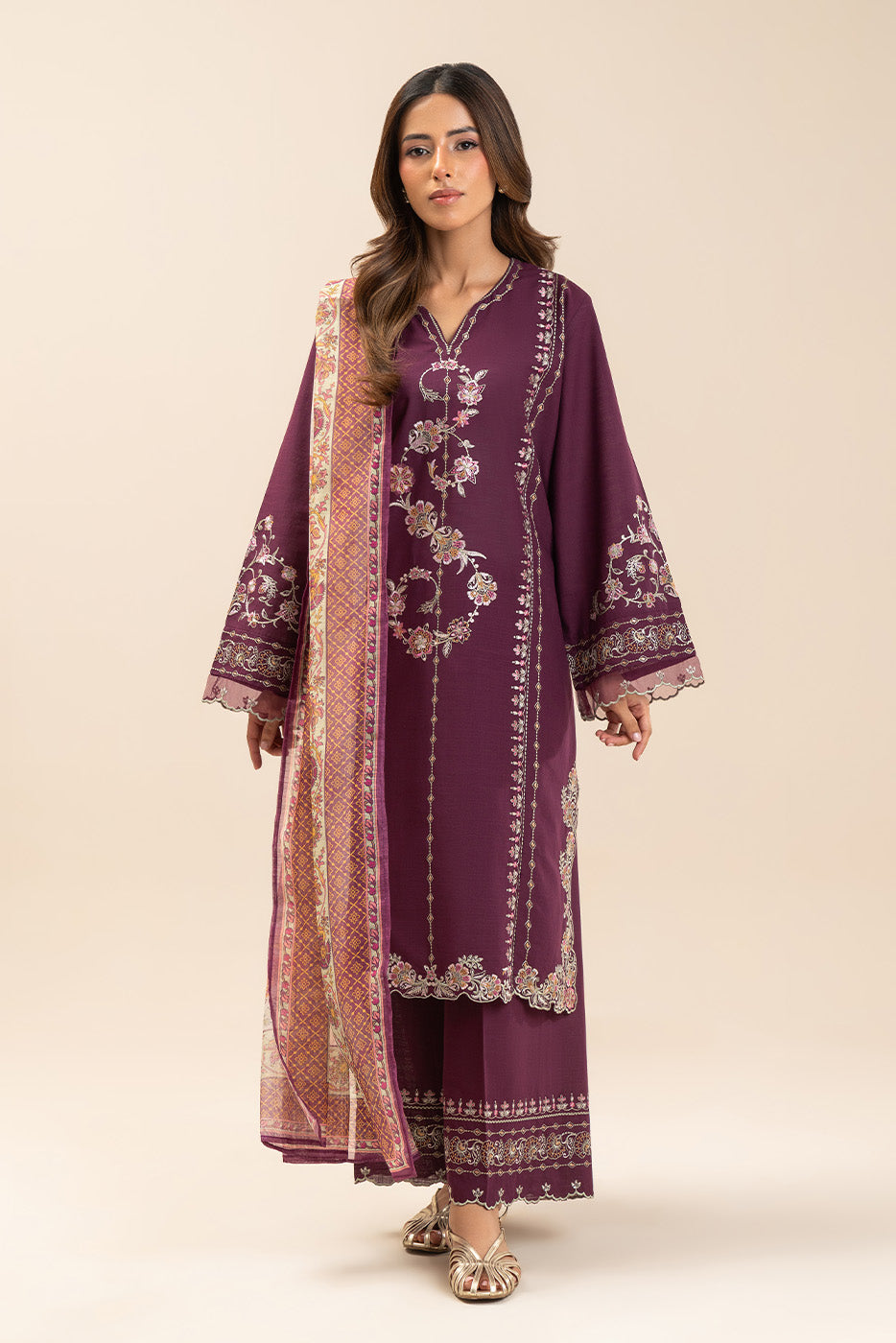 2 PIECE EMBROIDERED TWO WAY SLUB SUIT (PRET)