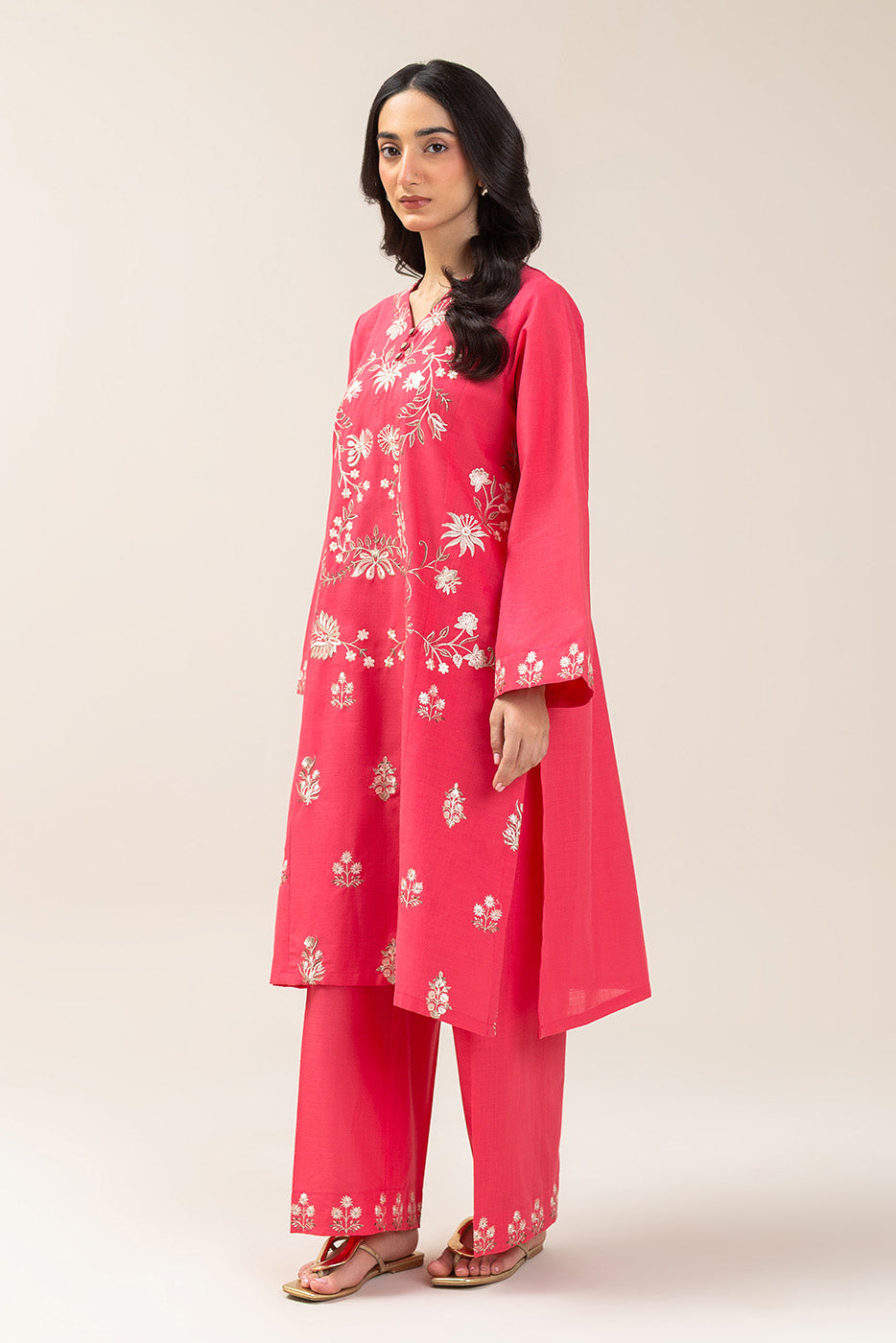 2 PIECE EMBROIDERED TWO WAY SLUB SUIT (PRET)