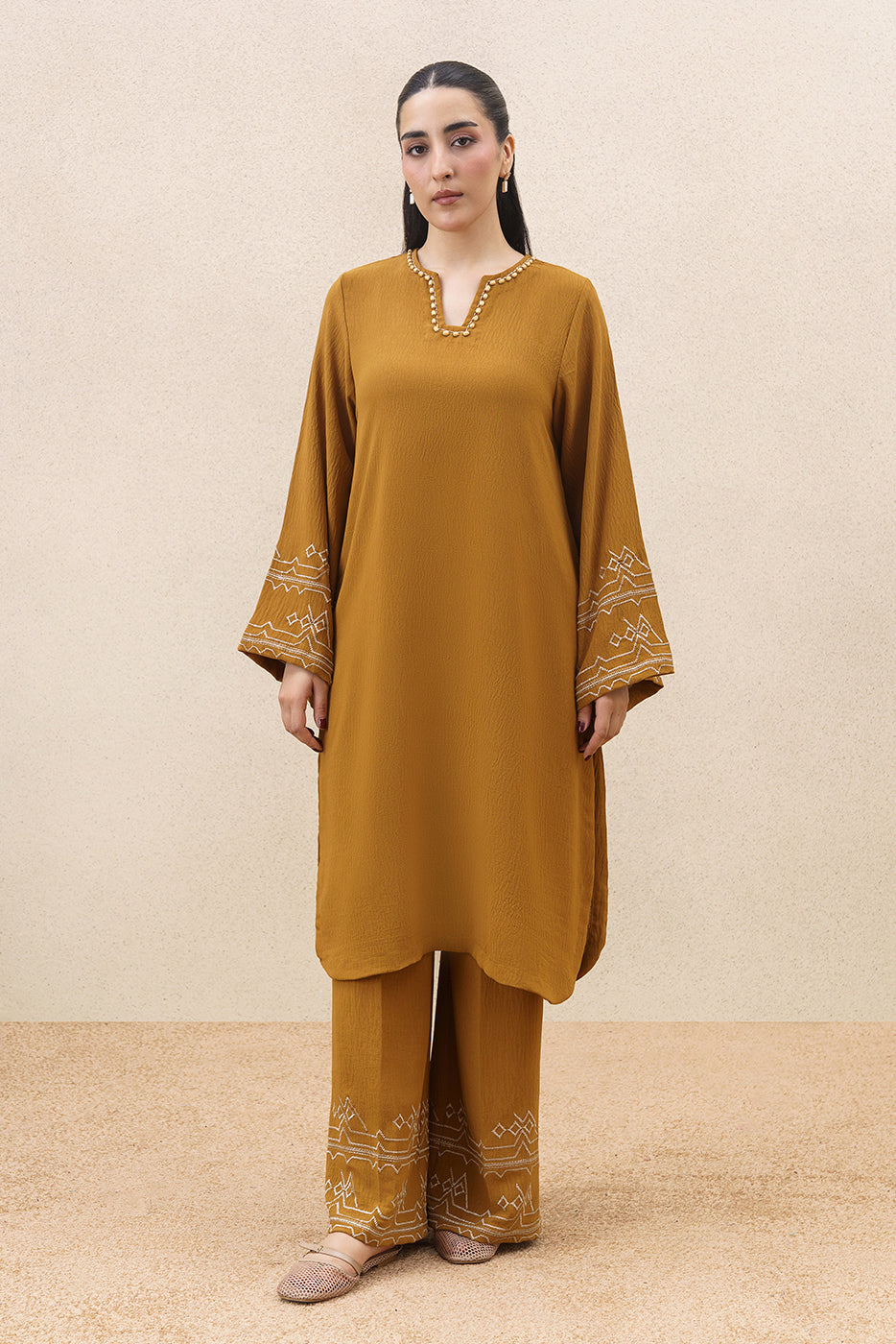 2 PIECE EMBROIDERED POLY CREPE SUIT (FLOW)