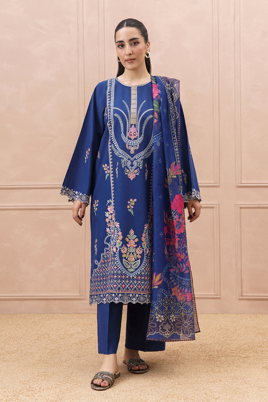 3 PIECE EMBROIDERED SLUB SUIT (HIGH CASUAL)