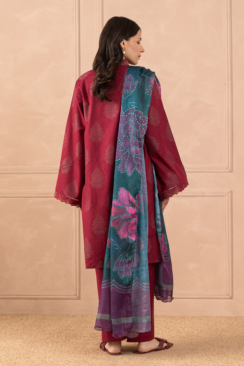 3 PIECE EMBROIDERED REVERSE JACQUARD SUIT-FUSCHIA DREAM (UNSTITCHED)