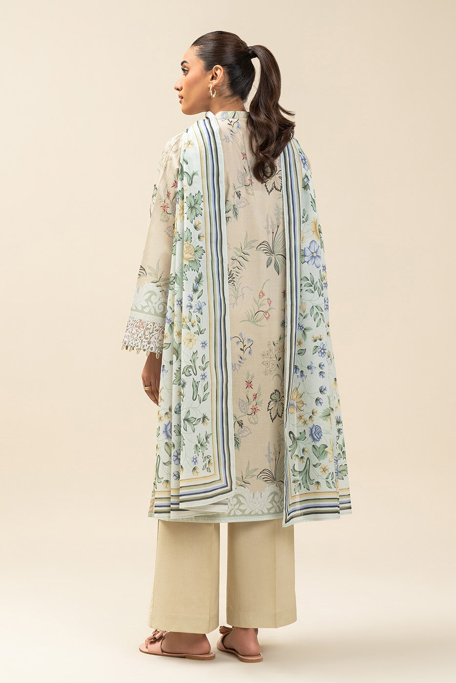 3 PIECE PRINTED LAWN SUIT-LEMON CRÈME (UNSTITCHED)