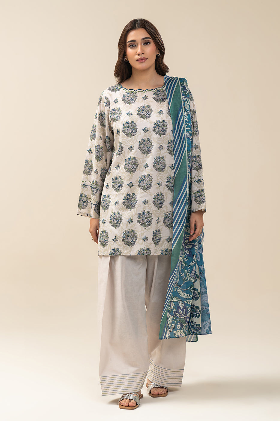 3 PIECE PRINTED LAWN SUIT-LAPIS STATE SUIT (UNSTITCHED)