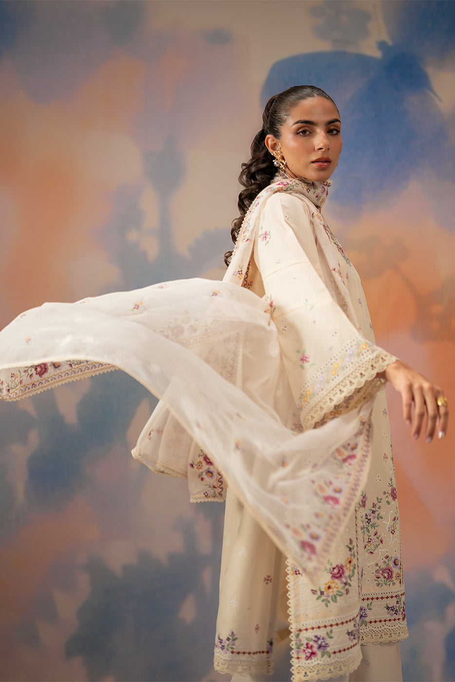 3 PIECE EMBROIDERED CHIKANKARI SUIT WITH BAMBER DUPATTA-BEIGE ATELIER (UNSTITCHED)