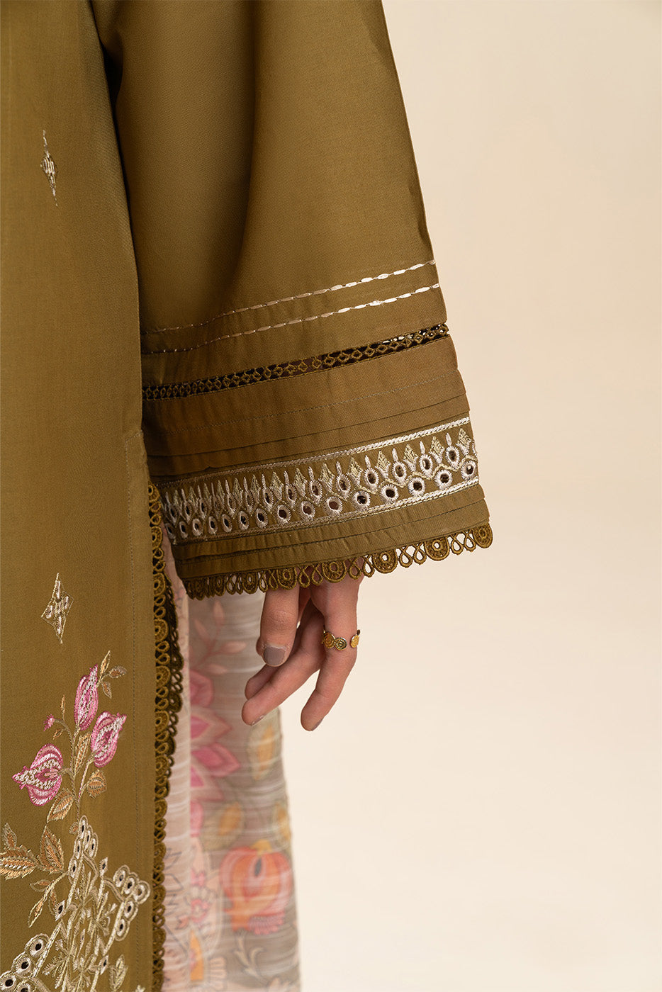 3 PIECE EMBROIDERED LAWN SUIT-OLIVE CHARM (UNSTITCHED)