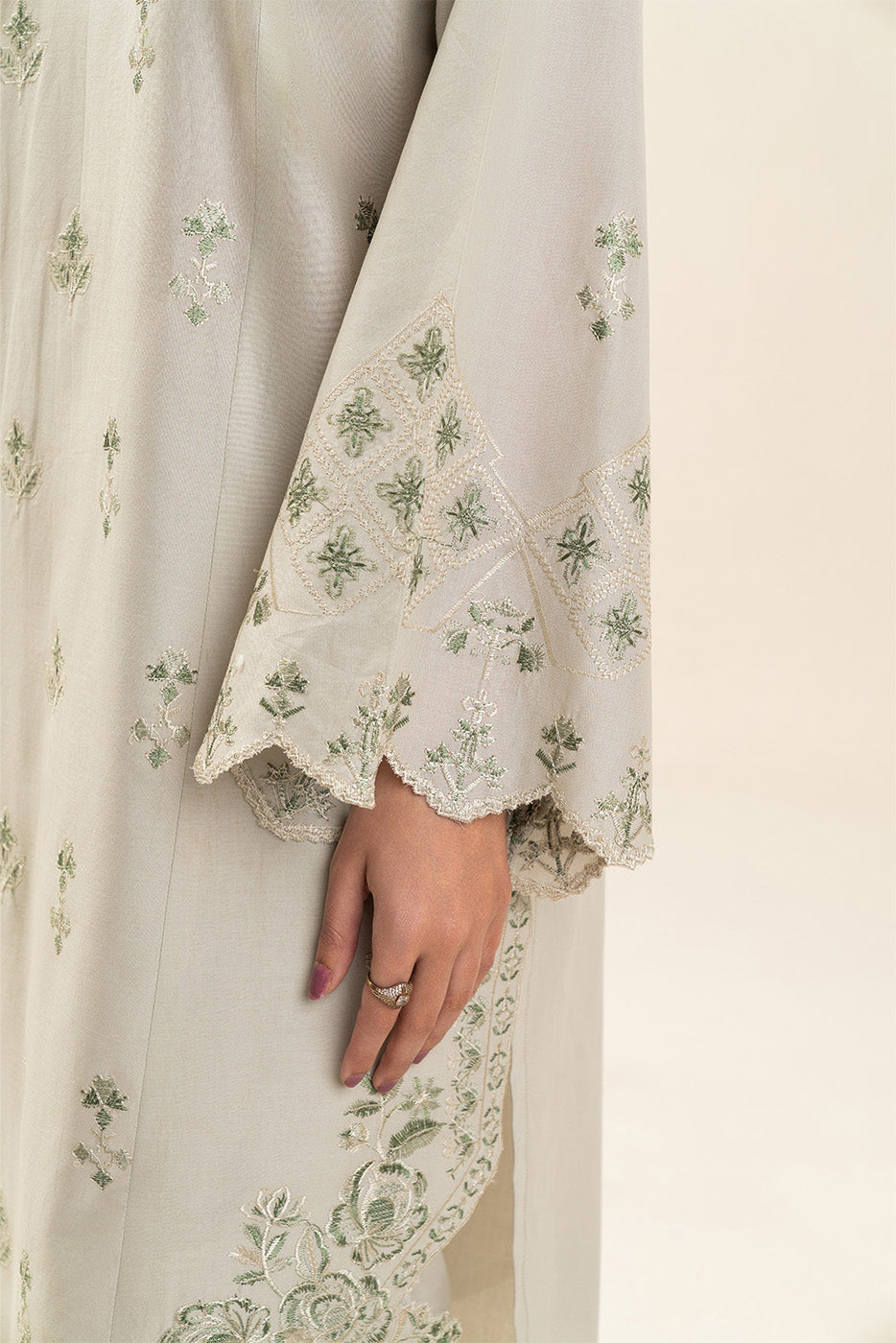 3 PIECE EMBROIDERED LAWN SUIT-OYSTER BUD (UNSTITCHED)