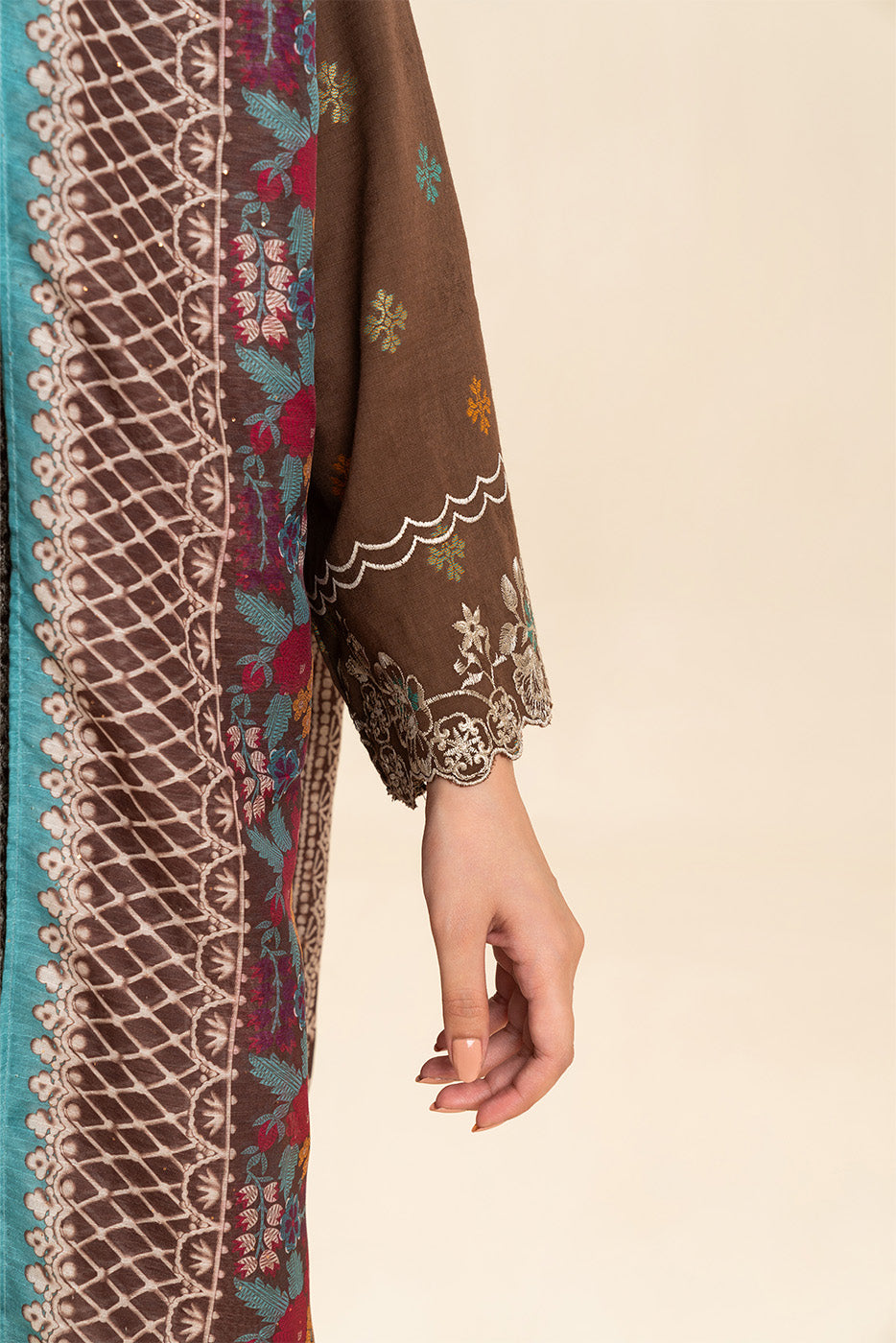 3 PIECE EMBROIDERED JACQUARD SUIT-RUSTIC BRONZE (UNSTITCHED)